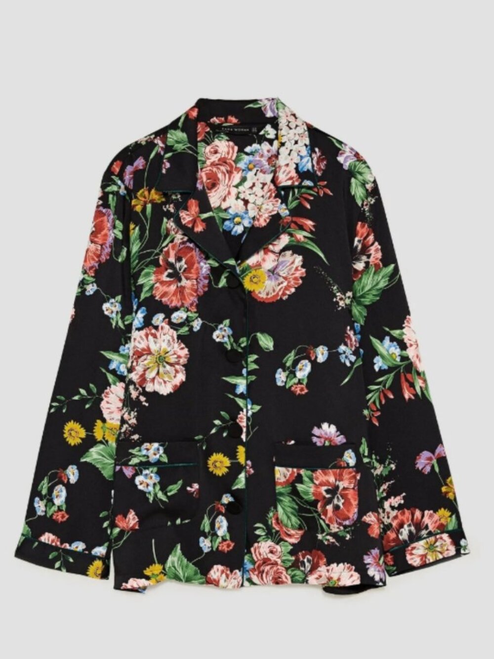 Zara Black Bloom Satin Button Up Blouse Size Medium - Picture 7 of 14